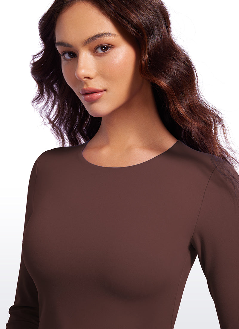 CRZ YOGA Dames Yoga Casual Nauwsluitende Butterluxe Gekorte Langem Mouwen Taupe
