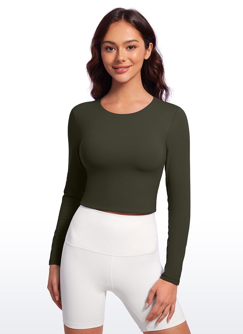 CRZ YOGA Dames Yoga Casual Nauwsluitende Butterluxe Gekorte Langem Mouwen Olive Green
