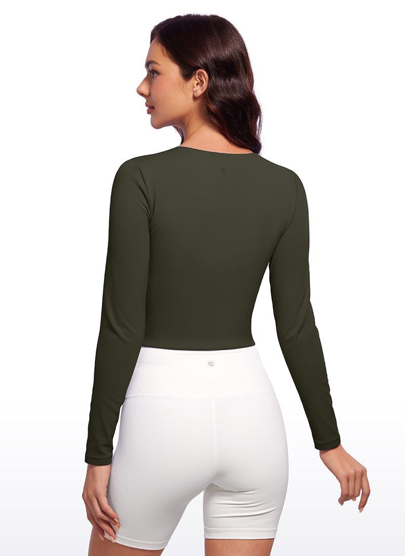 CRZ YOGA Dames Yoga Casual Nauwsluitende Butterluxe Gekorte Langem Mouwen Olive Green