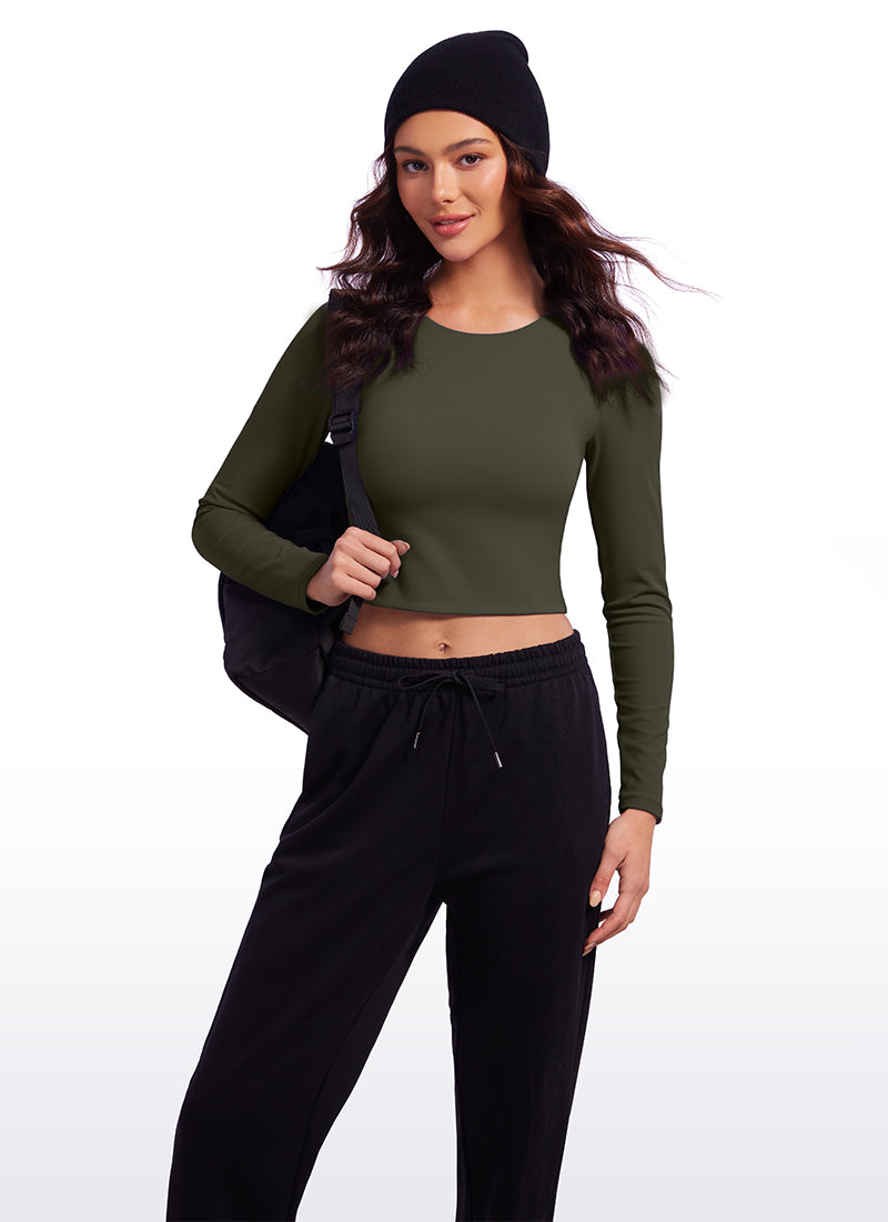 CRZ YOGA Dames Yoga Casual Nauwsluitende Butterluxe Gekorte Langem Mouwen Olive Green