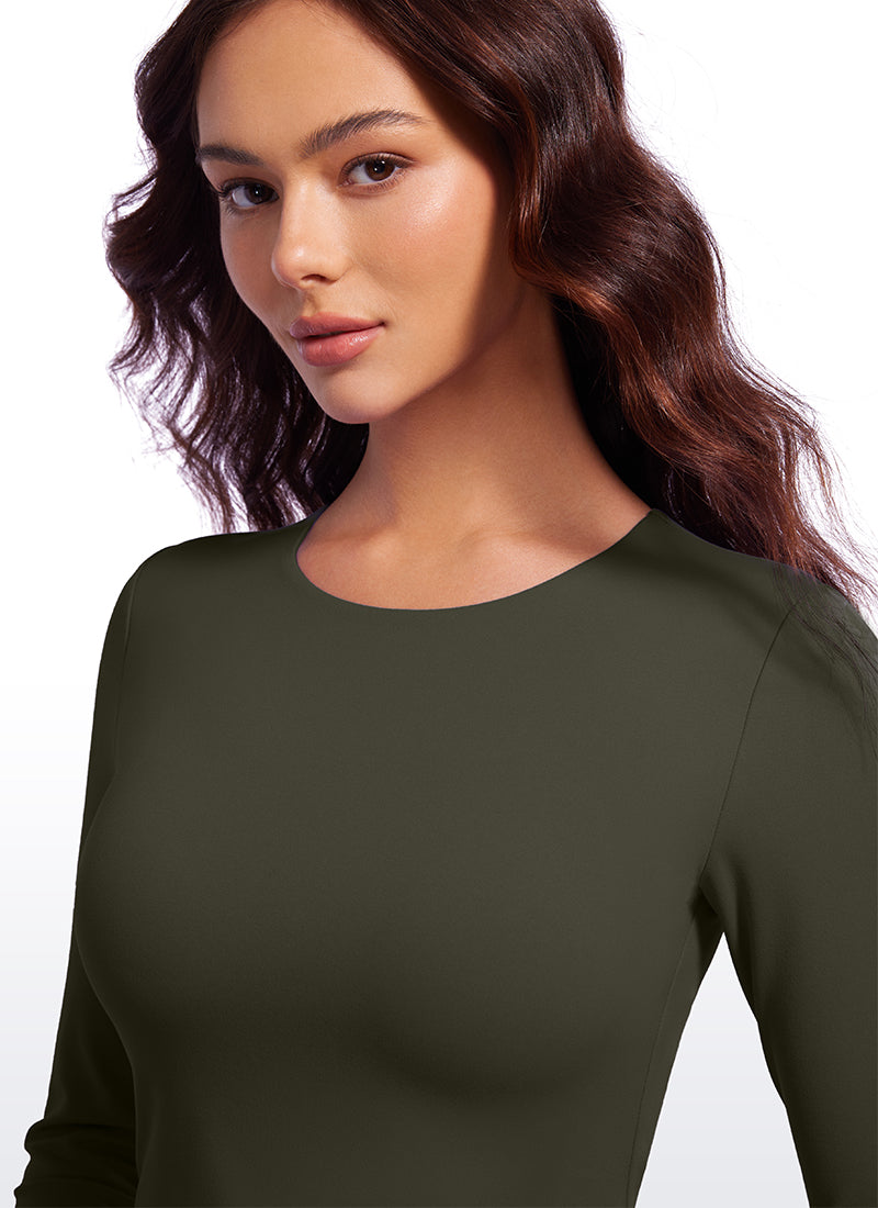 CRZ YOGA Dames Yoga Casual Nauwsluitende Butterluxe Gekorte Langem Mouwen Olive Green