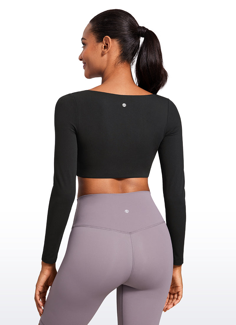 CRZ YOGA Haut Court de Sport Manches Longues Col en V Doublé Double Butterluxe Femme Noir