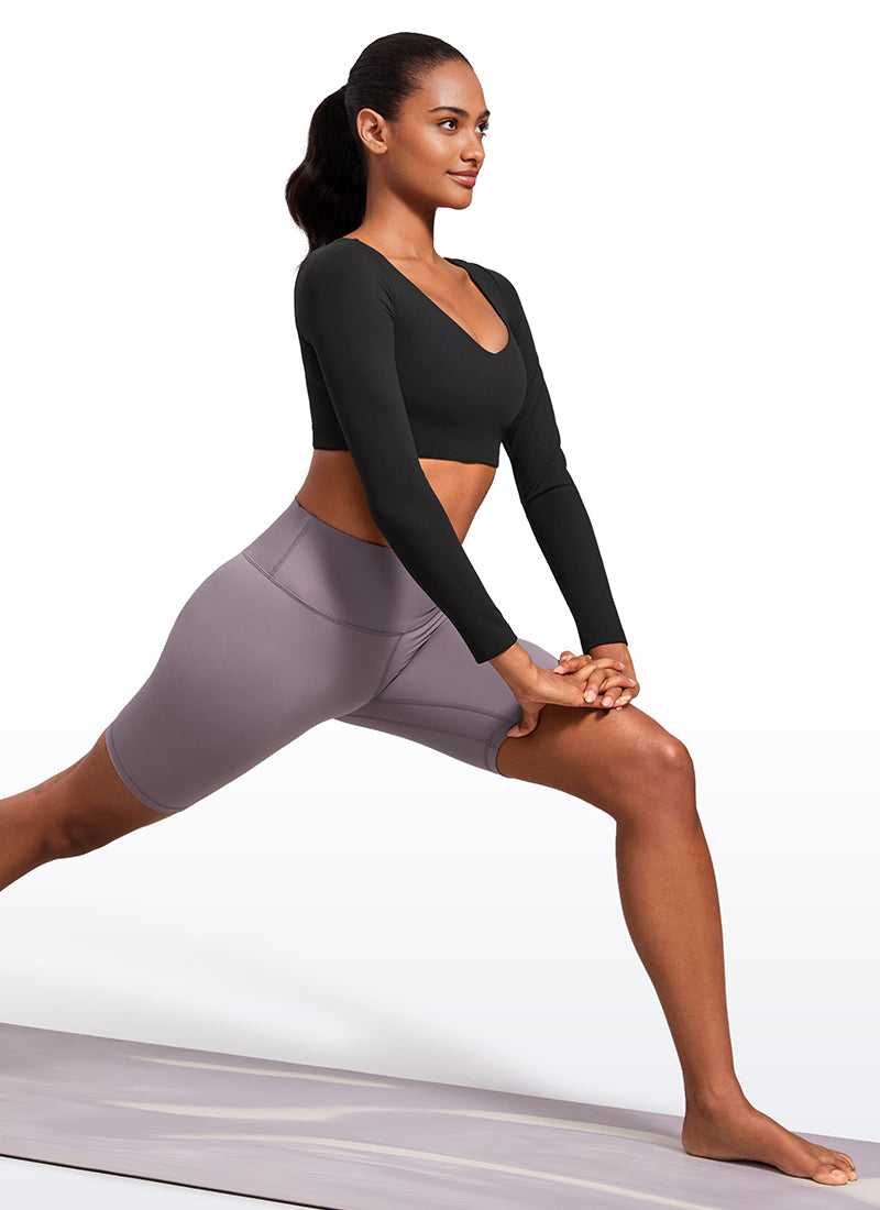 CRZ YOGA Haut Court de Sport Manches Longues Col en V Doublé Double Butterluxe Femme Noir
