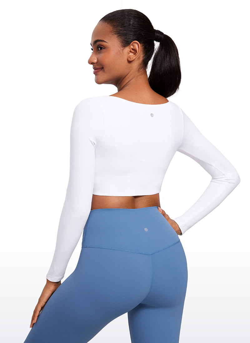 Haut court à manches longues, encolure en V et double doublure Butterluxe pour femme CRZ YOGA Blanc