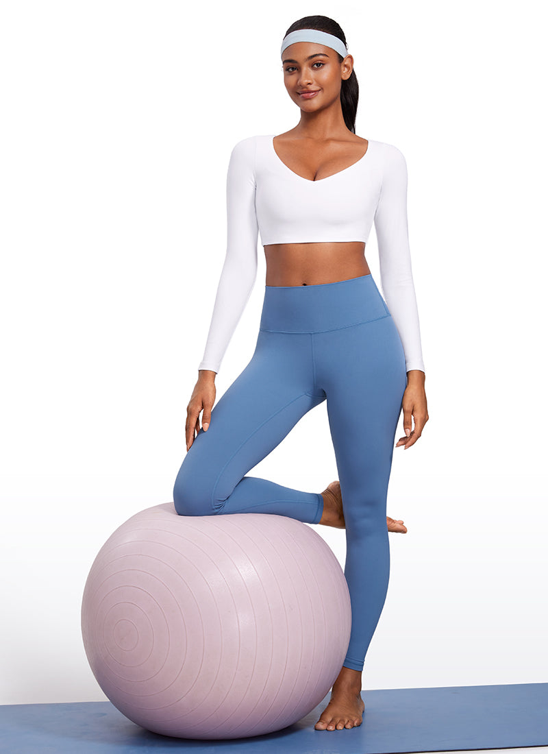 Haut court à manches longues, encolure en V et double doublure Butterluxe pour femme CRZ YOGA Blanc