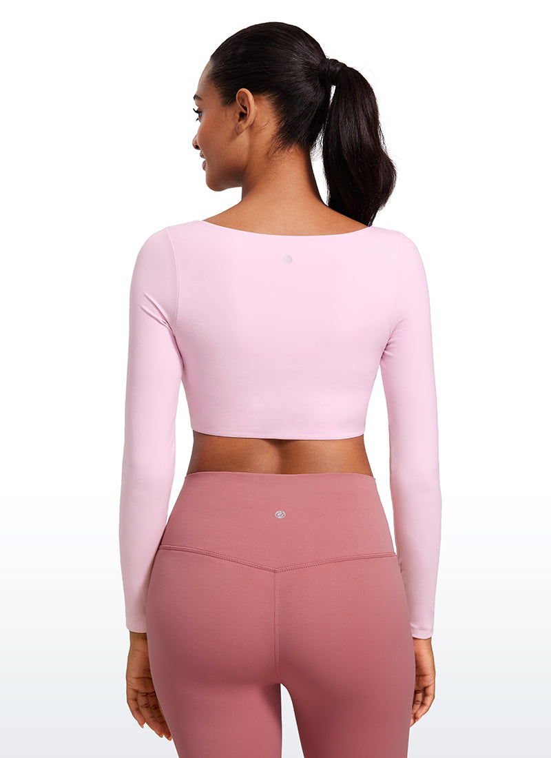 Haut court à manches longues, encolure en V et double doublure Butterluxe pour femme CRZ YOGA Rose Pivoine