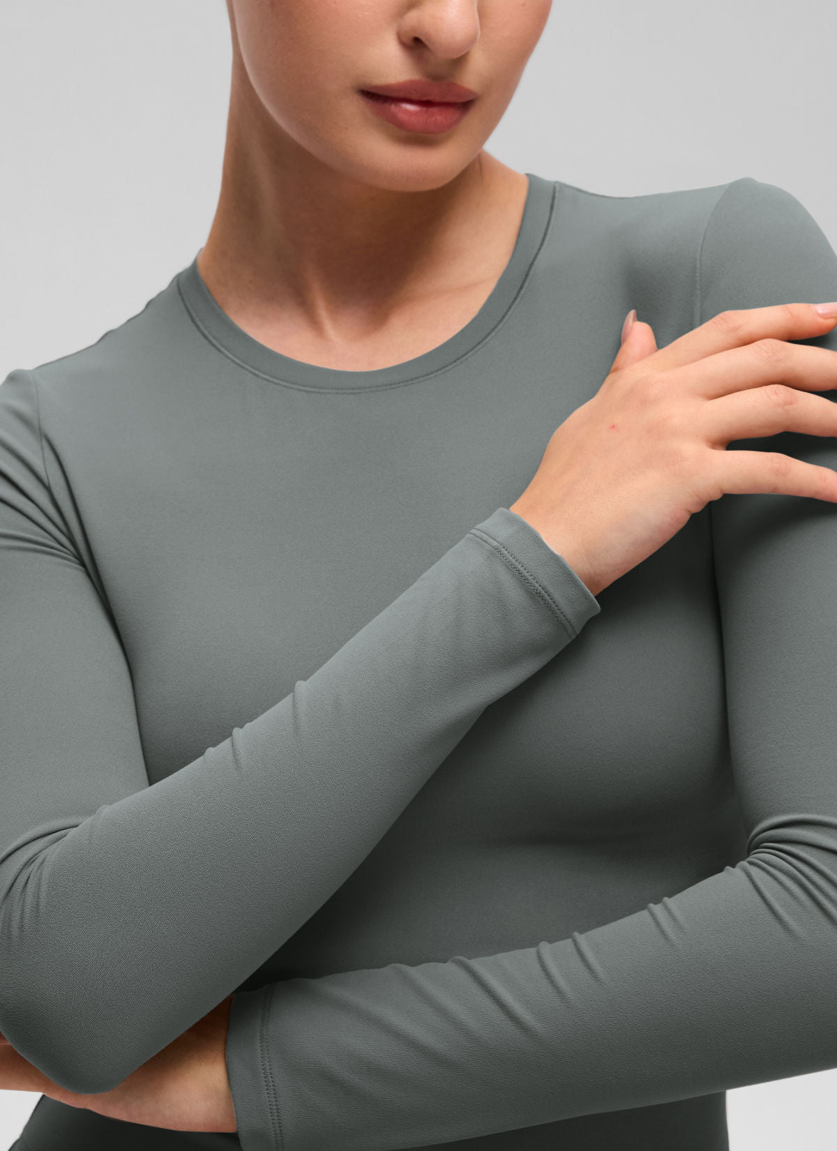 CRZ YOGA Women's Crew Neck Tight Fit Long Sleeve Shirts Casual Tee Grey Sage